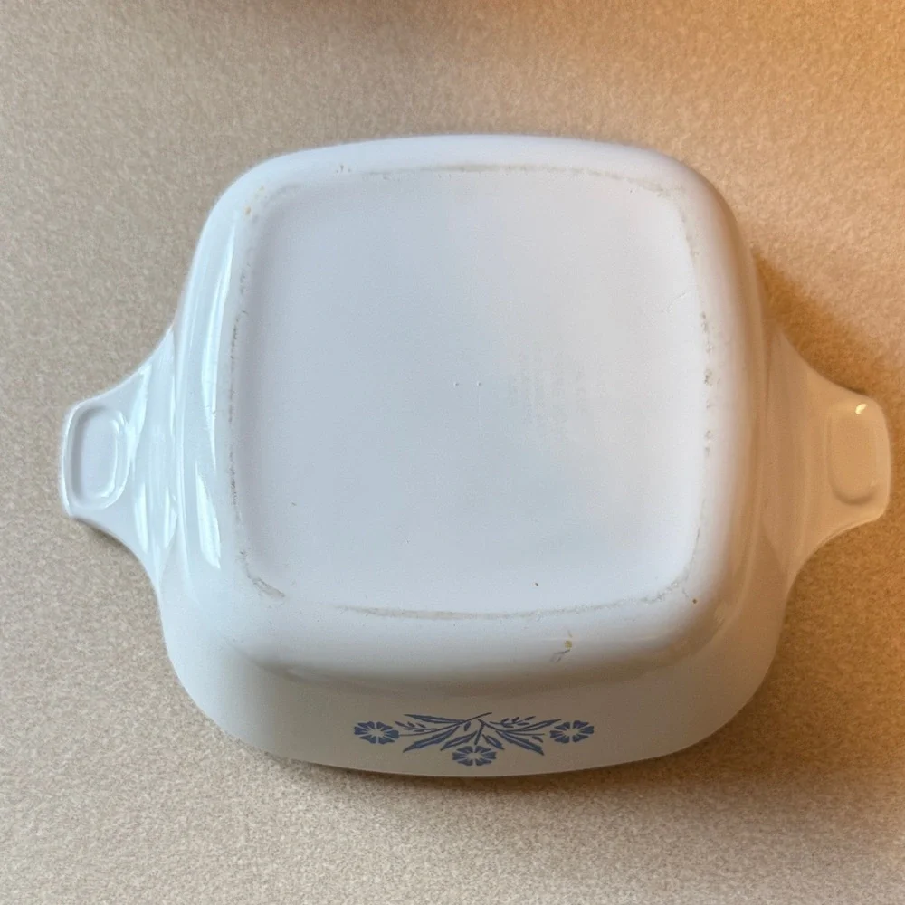 Vintage CorningWare White Baking Dishes with Blue Floral Design